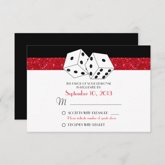 Las Vegas Dice Theme RSVP Ruby Red Faux Glitter (Voorkant / Achterkant)