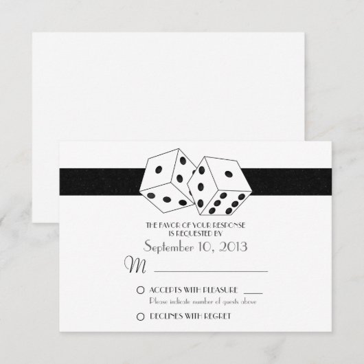 Las Vegas Dice Theme RSVP Wit en Zwart Kaartje (Voorkant / Achterkant)