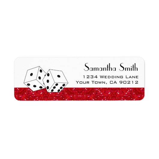 Las Vegas Dice Theme Ruby Red Faux Glitter Etiket (Voorkant)
