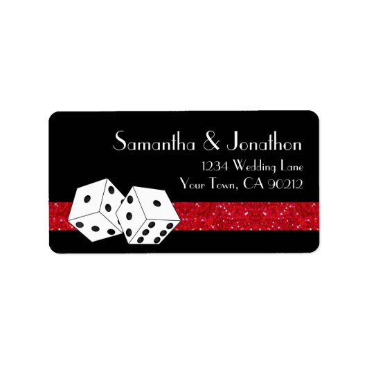 Las Vegas Dice Theme Ruby Rood & Zwart Faux Glitte Etiket (Voorkant)