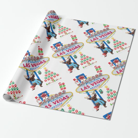 Las Vegas Doggy Vrolijk Kerst Wrapping Papier (Uitgerold)