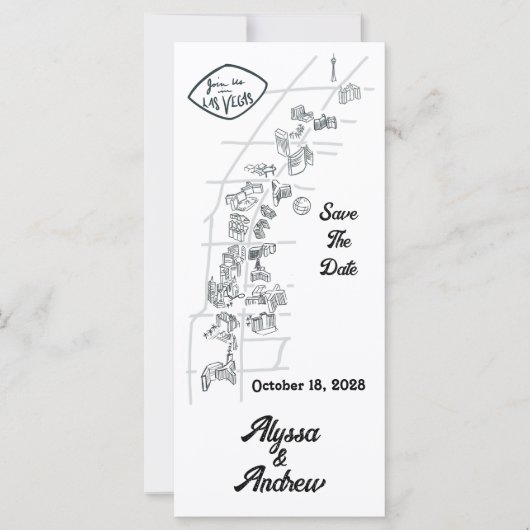 Las Vegas Doodle Kaart Bewaar de Datum (Voorkant)