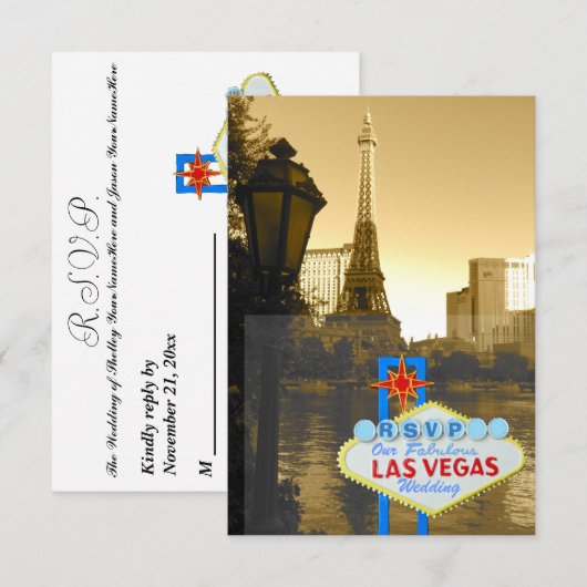 Las Vegas Eiffel Tower Paris Thema RSVP Kaartje (Voorkant / Achterkant)