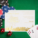 Las Vegas Engagement Party Gold Folie Uitnodiging<br><div class="desc">Echte gouden folie Las Vegas Skyline en tekenafbeelding. Kies uw foliekleur. Optionele website aan de achterzijde of voeg registratie of foto toe</div>