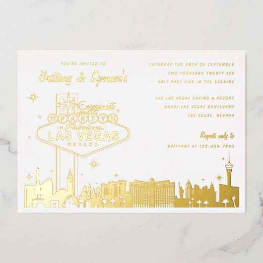 Las Vegas Engagement Party Gold Folie Uitnodiging (Voorkant)