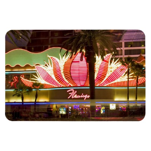Las Vegas Flamingo @ nacht flexibele magneet (Horizontaal)