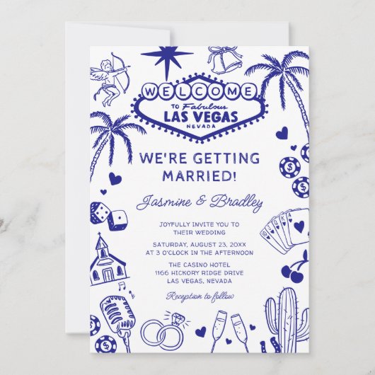 Las Vegas Fun Doodle Wedding Kaart (Voorkant)