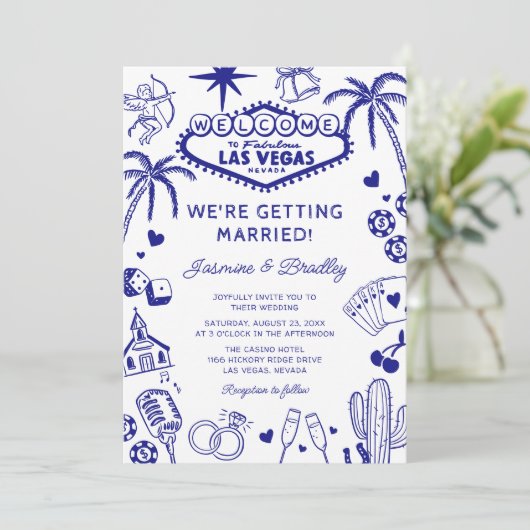 Las Vegas Fun Doodle Wedding Kaart (Staand voorkant)