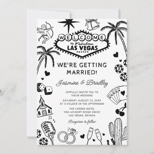Las Vegas Fun Doodle Wedding Kaart (Voorkant)