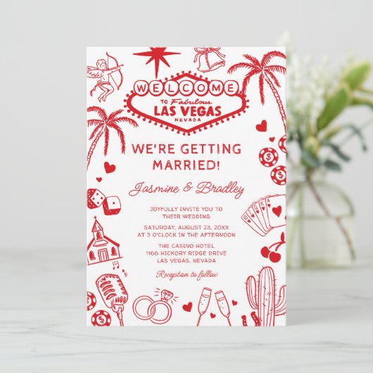 Las Vegas Fun Doodle Wedding Kaart (Staand voorkant)