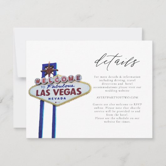 LAS VEGAS-gebarentaal of Event Details Card Kaart (Voorkant)