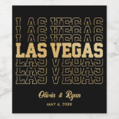 Las Vegas Glam Bruiloft Gepersonaliseerd Goud & Zw Wijn Etiket (Enkel label)