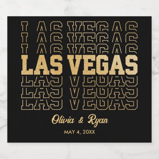 Las Vegas Glam Bruiloft Persoonlijk Goud & Zwart Likeurfles Etiket (Enkel label)