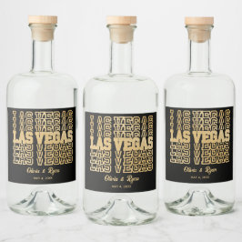 Las Vegas Glam Bruiloft Persoonlijke Goud & Zwart Likeurfles Etiket