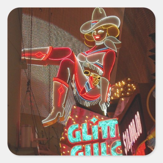 Las Vegas Glitter Gulch Vierkante Sticker (Voorkant)