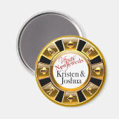 Las Vegas Gold & Black Casino Chip Magnet Favor (Voorkant / Achterkant)