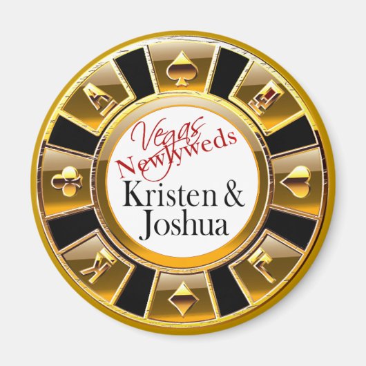Las Vegas Gold & Black Casino Chip Magnet Favor (Voorkant)