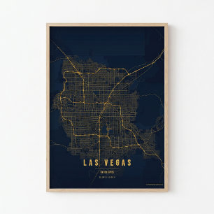 Las Vegas Gold Poster Print Nevada Kaart Muurkunst