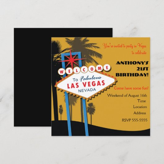 Las Vegas Golden Color verjaardagsfeestje uitnodig Kaart (Voorkant / Achterkant)