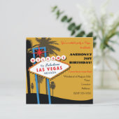 Las Vegas Golden Color verjaardagsfeestje uitnodig Kaart (Staand voorkant)