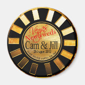 Las Vegas Goud Zwart Retro Casino Chip Favor Magneet (Voorkant)