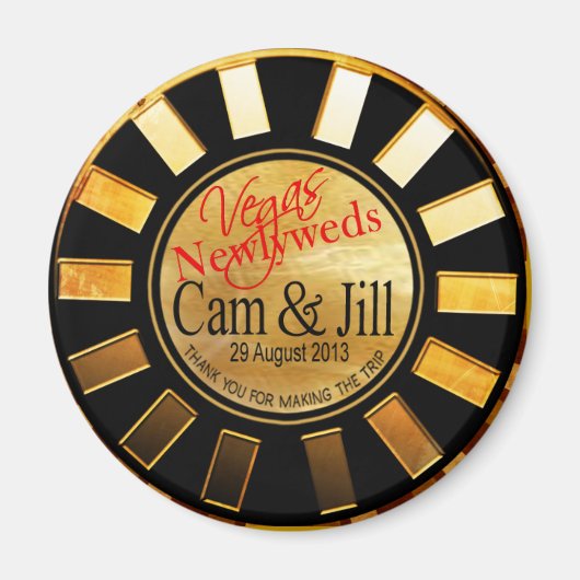 Las Vegas Goud Zwart Retro Casino Chip Favor Magneet (Voorkant)