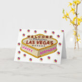 Las Vegas Happy Birthday Cake PINK Kaart (Gele Bloem)