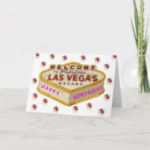 Las Vegas Happy Birthday Cake PINK Kaart