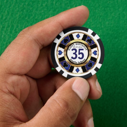 Las Vegas Happy Birthday in Dark Blue Poker Chip (Hand)