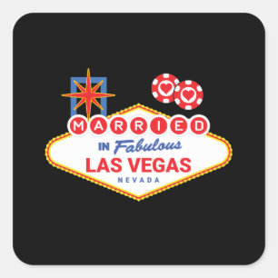 Las Vegas Huwelijk - Koppel Treedt in Las Vegas in Vierkante Sticker