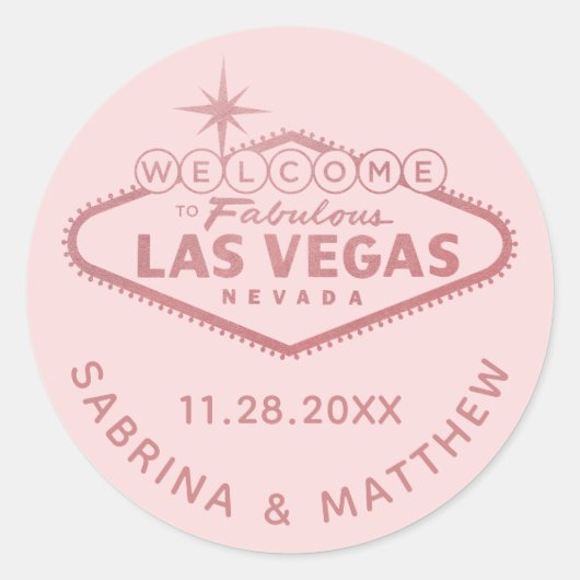 Las Vegas Huwelijk Roze Goud Roze Ronde Sticker (Voorkant)