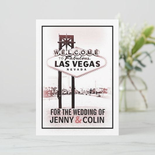 Las Vegas Huwelijk Vintage Romantische Uitnodiging (Staand voorkant)