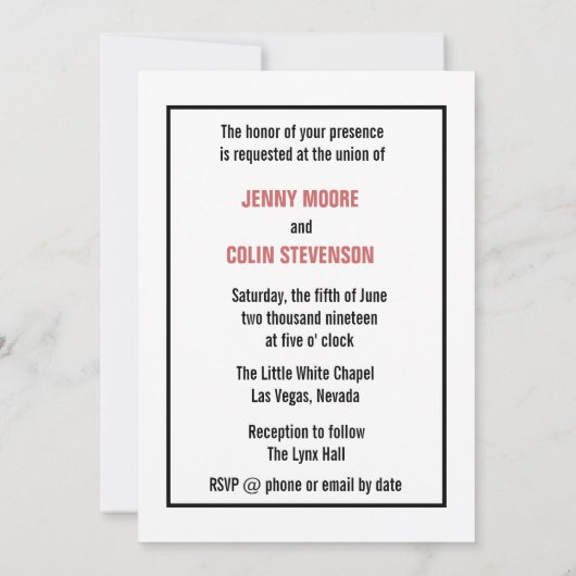 Las Vegas Huwelijk Vintage Romantische Uitnodiging (Achterkant)