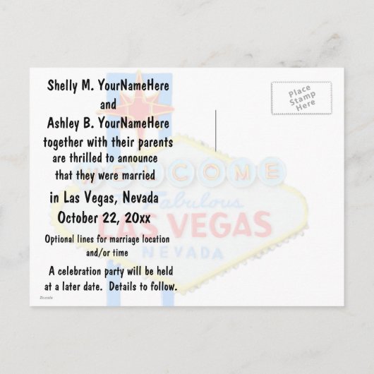 Las Vegas huwelijksaankondiging fotokaart Aankondigingskaart (Achterkant)