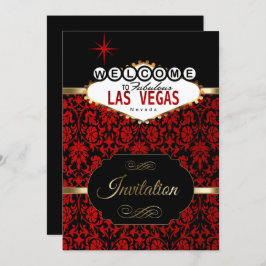 Las Vegas in Red Damask | partijuitnodiging Kaart