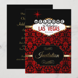 Las Vegas in Rode Damast | Feest Uitnodiging