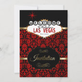 Las Vegas in Rood Damast | Feest Uitnodiging (Voorkant)