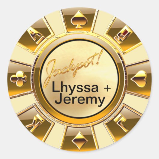 Las Vegas Jackpot Casino Chip zand / goud Ronde Sticker (Voorkant)