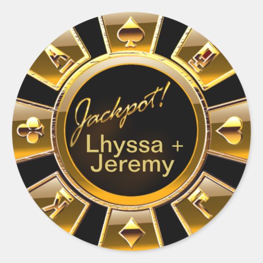 Las Vegas Jackpot Casino Chip zwart/goud Ronde Sticker (Voorkant)