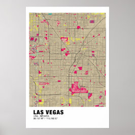 Las Vegas Kaart Poster - Nevada Kleurrijke Kaart