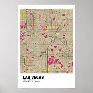 Las Vegas Kaart Poster - Nevada Kleurrijke Kaart