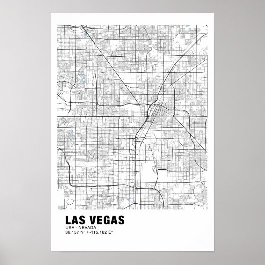Las Vegas Kaart Poster - Nevada White Kaart (Voorkant)