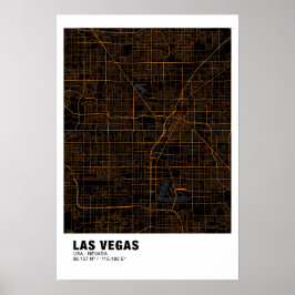 Las Vegas Kaart Poster - Nevada Zwart & Gouden Kaa