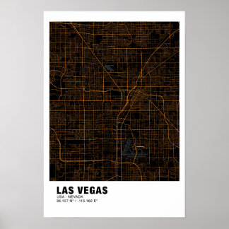 Las Vegas Kaart Poster - Nevada Zwart & Gouden Kaa