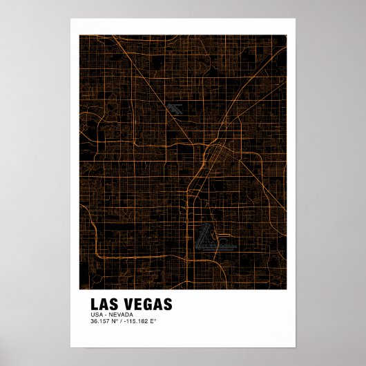 Las Vegas Kaart Poster - Nevada Zwart & Gouden Kaa (Voorkant)