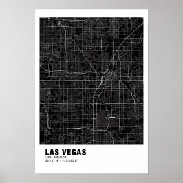 Las Vegas Kaart Poster - Nevada Zwart Kaart