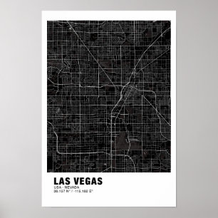 Las Vegas Kaart Poster - Nevada Zwart Kaart
