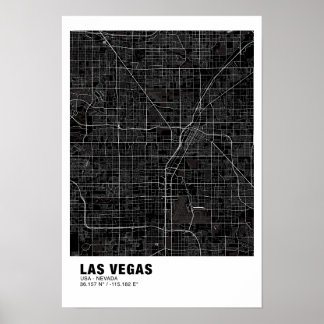 Las Vegas Kaart Poster - Nevada Zwart Kaart