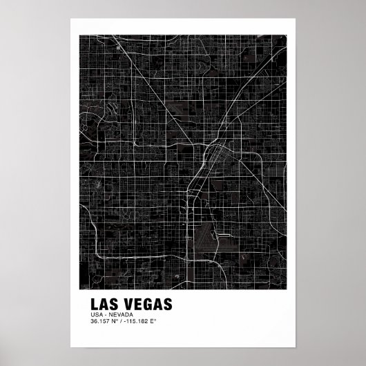 Las Vegas Kaart Poster - Nevada Zwart Kaart (Voorkant)