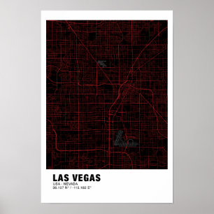 Las Vegas Kaart Poster - Nevada Zwart & Rood Kaart